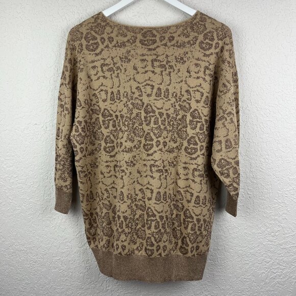 Chicos Sweater Womens 2 Large Tan Animal Print Loose Fit Oversized Tunic Neutral - Picture 3 of 11